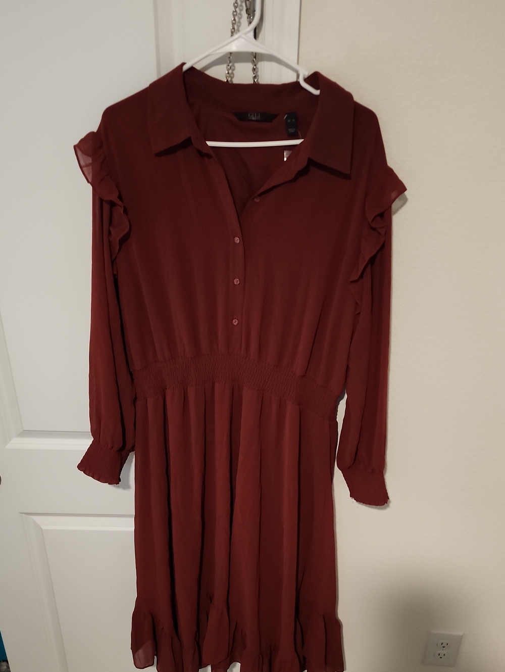 G.I.L.I. Long Sleeve Button-Front Dress - Rust Brown